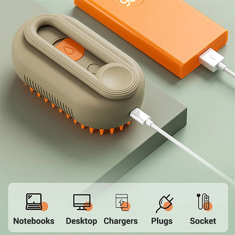 grooming comb with steam spray